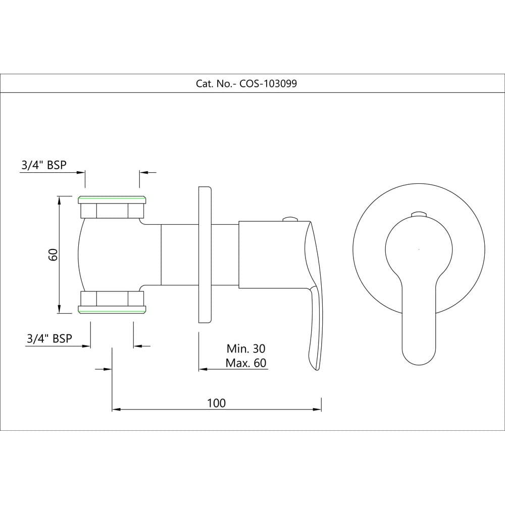 Rasm Essco Cosmo In-wall Stop Valve 20mm COS-CHR-103099L