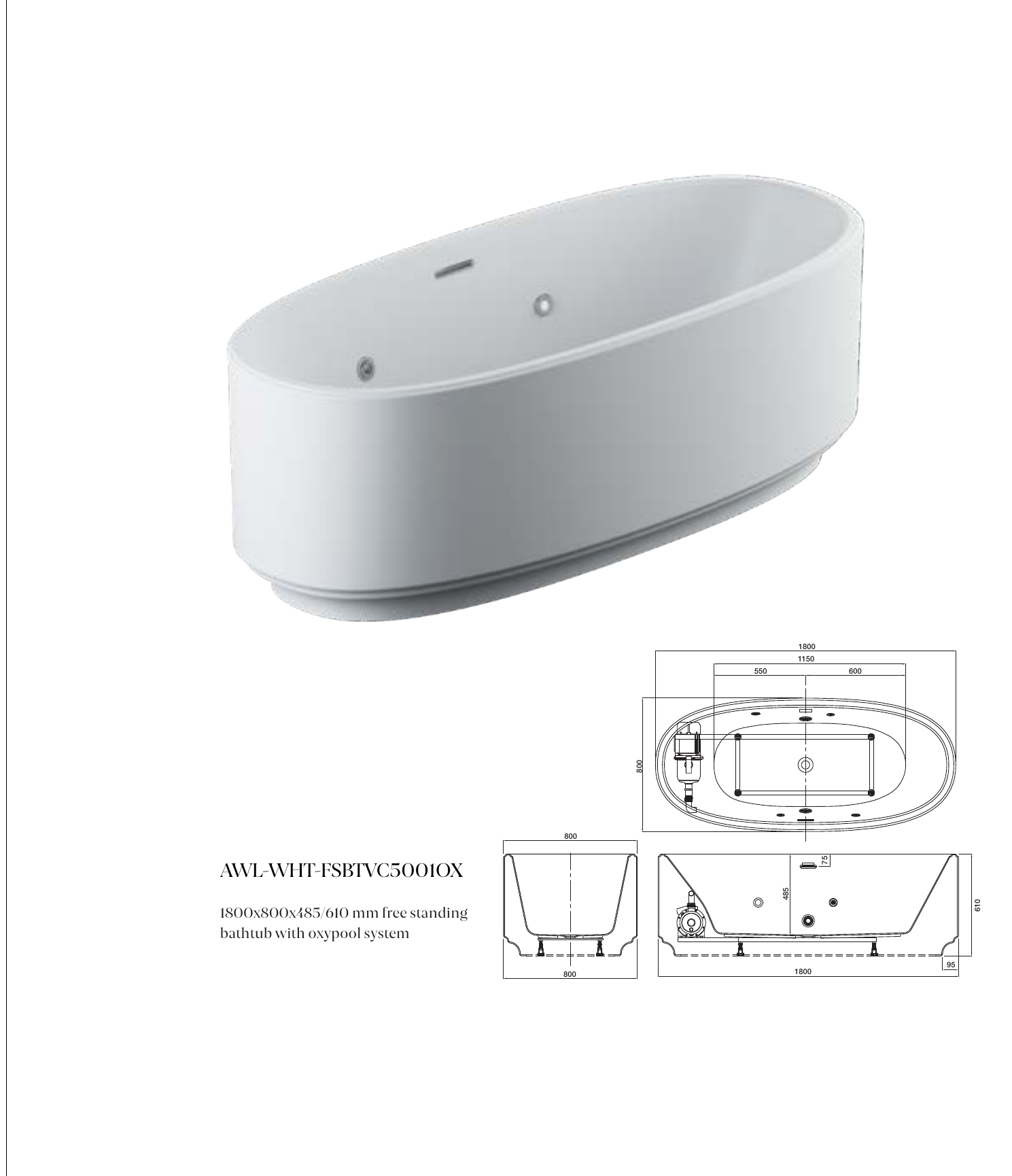VIC Freestanding Bathtub With Oxypool System